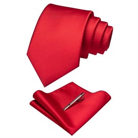 JEMYGINS Red Formal Necktie and Pocket Square, Hankerchief and Tie Bar Clip Sets for Men