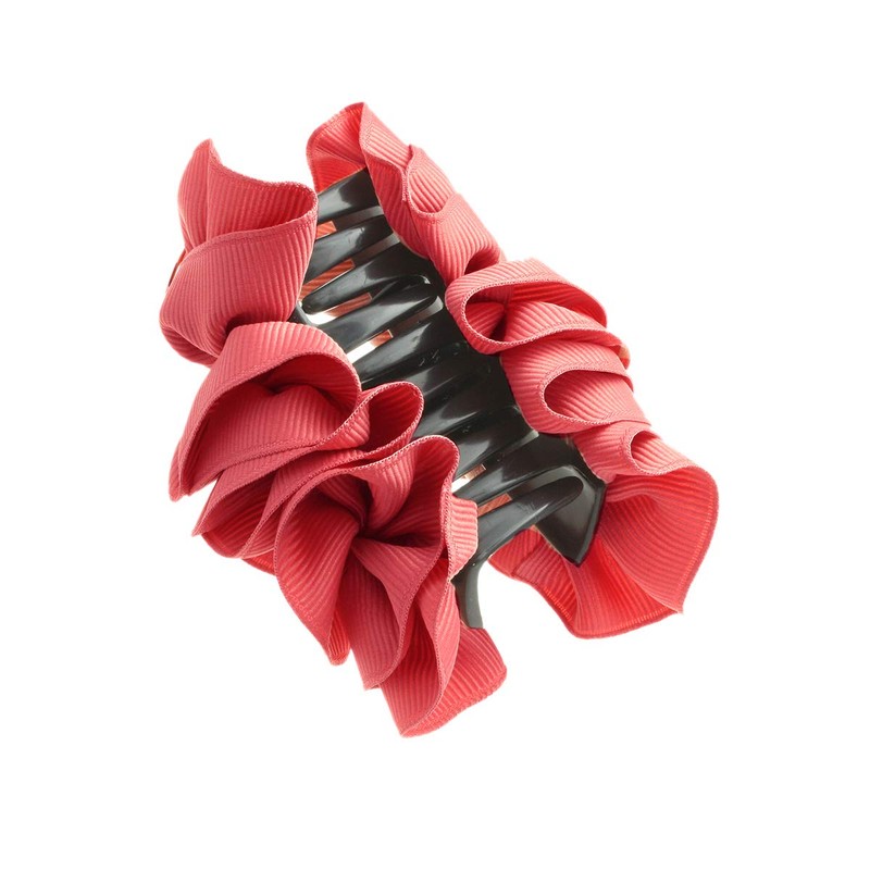 VINGTAINE H-719-PK Grosgrain Ruffle Hair Claw Hair Clip, Volume, Simple,