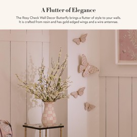 MACKENZIE-CHILDS Butterfly, Hanging Butterfly Wall Decor, Pink-and-White Rosy Check