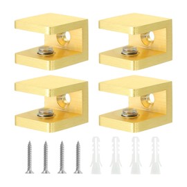 QUARKZMAN Glass Shelf Clamp, 4 Pieces Copper Gold Adjustable Glass Clip Bracket for 8-10mm Thick Glass, Fixing Bracket for Fixed Panel U Clamp