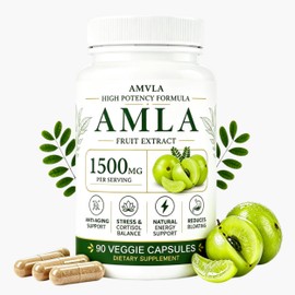 AMVLA Amra Capsules 1500mg - High-Efficacy Fruit Extract |Anti-Aging, regulates cortisol, boosts Energy and relieves Bloating | 90 Capsules