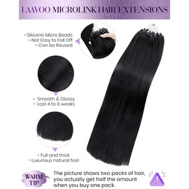 LaaVoo Microlink Hair Extensions Human Hair 18 Inch Black Micro Beads Hair Extensions Jet Black Micro Loop Hair Extensions Real Human Hair 50s 50g