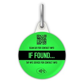 "If Found." Emergency Contact Lost Child ID Clip Tag For Kids & Vulnerable Adults - NFC RFID - Emergency Contact Card Keyring Pin Button Badge Sign - Scan QR Code - Custom Customised - Neon Green