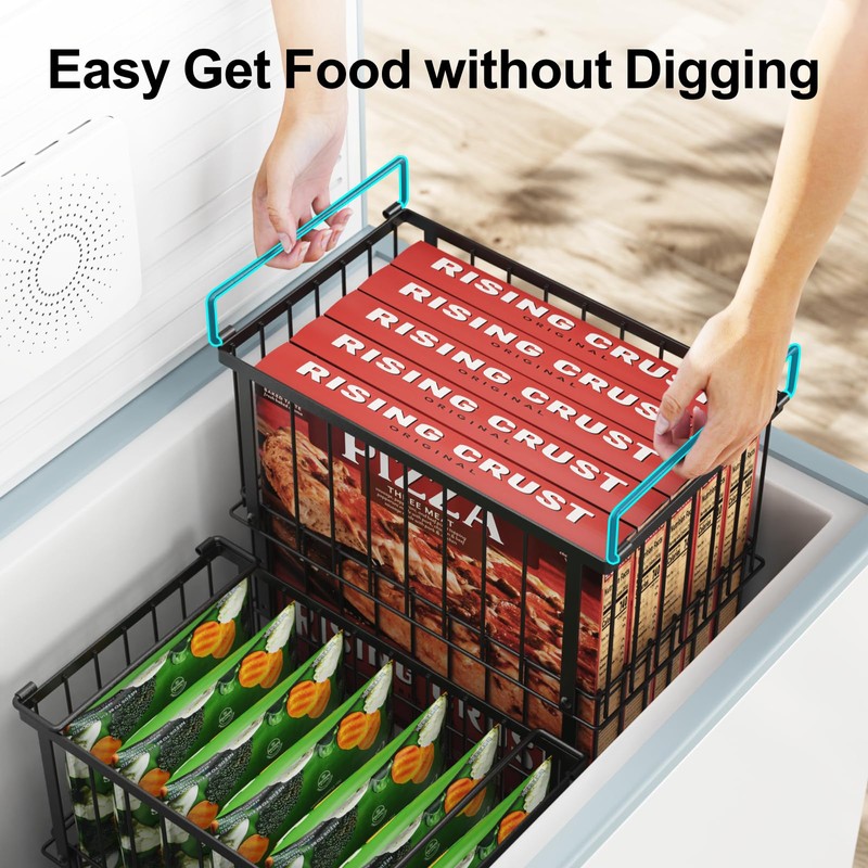 iSPECLE Deep Freezer Organizer Bins - 4 Pack Large Adjustable
