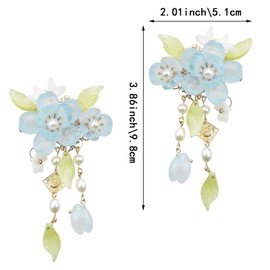 1 Pair of Blue Handmade Flower Butterfly Hair Clip, Vintage Hair Clips, Tassel Hair Clip, Hanfu Decorative Hair Clips, and Chinese Hair Accessories, for Women Bride Bridesmaids