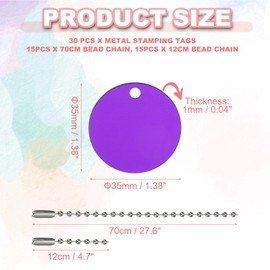 PATIKIL 60 Pcs Blank Dog Tags Set, Including 30 Pcs Aluminum Metal Stamping Round Label 30 Ball Steel Chain for DIY Decor Laser Engraving Necklace, Purple