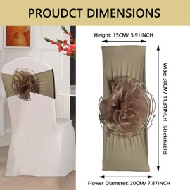 SFN 2 PCS Coffee Brown Flower Chair Sash with Spandex Bands - Chair Bows tie - Wedding Banquet Birthday Party Thanksgiving Christmas Events Hotel Decoration