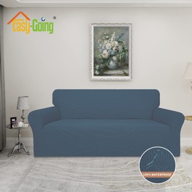 Easy-Going 100% Waterproof Couch Cover, Dual Waterproof Sofa Cover, Stretch Jacquard Sofa Slipcover, Leakproof Furniture Protector for Kids, Pets, Dog and Cat (Oversized Sofa, Bluestone)
