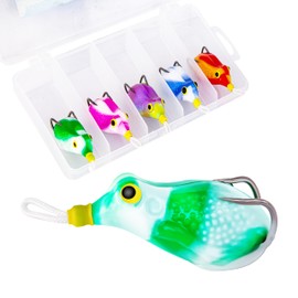 5Pcs Frog Lure Topwater Fishing Lure with Box, 2025 Upgraded Waterproof Tie-Dye Colorful Crankbait Frog Bait, Weedless Hooks Soft Hollow Body Freshwater Frog Lure for Bass Snakehead Trout and Pike