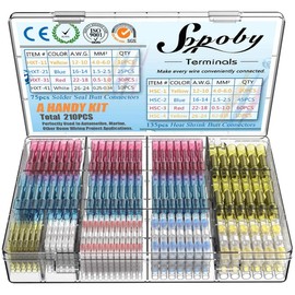 210pcs Heat Shrink Wire Connectors Sopoby 135 pcs Heat Shrink Crimp Butt Connectors Mixed with 75 pcs Solder Seal Wire Connectors 26-10GA Electrical Connectors Waterproof Assorted Wire cnectors Kit