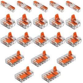 WAGO 221 Starter Set | 20 x Connection Clamps | 5 x 221-2411, 5 x 221-412, 5 x 221-413, 5 x 221-415 | Lever Clamp Connector for Flexible & Rigid Conductors | Ultimate Connection Solution