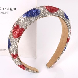 HEIDKRUEGER Red White Blue Headband Crystal 4th of July Headband for Women Independence Day Headband Patriotic Parade Party Headpiece (Red Blue Heart)