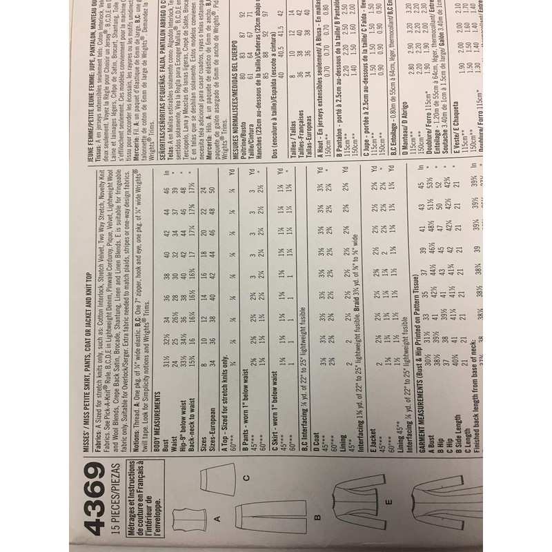 Simplicity Sewing Pattern 4369 Skirt, Jacket, Coat, Top, Size K5