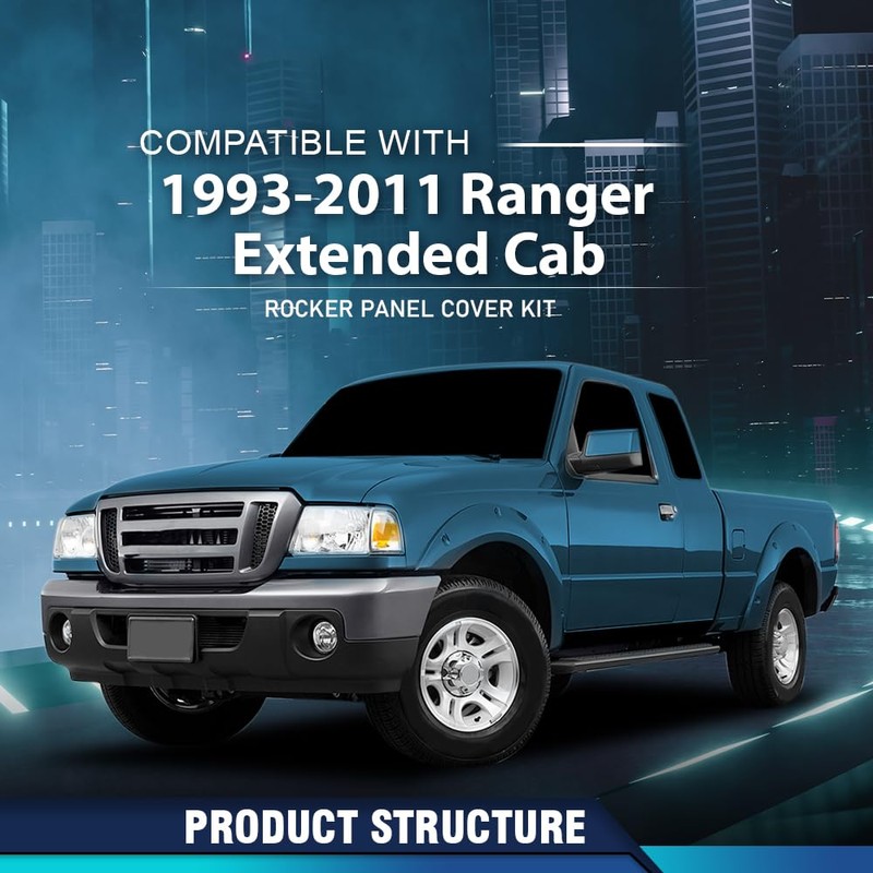 PIT66 Rocker Panel Cover Kit Compatible with Ford Ranger Extended