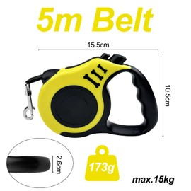 Ghazpmuk Roller Lead, Medium Dog Lead, 5 m, Extendable Dog Lead, Flexible Lead, Adjustable, Automatic Extendable Lead Pull, Retractable Dog Leash for Dogs up to 15 kg, Neon Yellow