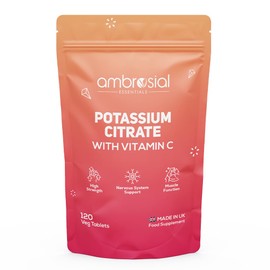 Ambrosial Potassium Citrate with Vitamin C Tablets | Non-GMO, Gluten-Free, Made in UK | Letterbox-Friendly Pouch | 120 Vegan Tablets