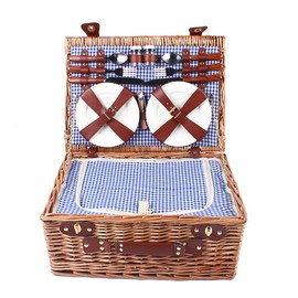 YIPONYT Wicker Picnic Basket Set for 4 Persons，Wicker Picnic Basket Set with Insulated Compartment,Wicker Picnic Service Gift with Utensils for Camping,Outdoor,Valentine Day,Chirtmas
