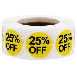 Yellow 25 Percent Off Labels 0.75 Inch 19 mm Round 500 Count