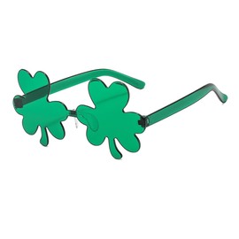 IKUVNA St. Patrick's Day Irish Shamrock Sunglasses Irish Shamrock Sunglasses Green Four Leaf Clover Leprechaun Costume Glasses (Green 3)