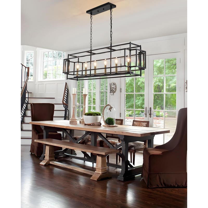 JWLUYN 6-Light Black and Gold Kitchen Island Lighting: 44 Inch