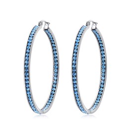 CiNily Earring Hoops-Large Hoops Stainless Steel Hoop Earrings for Women Blue Cubic Zirconia Big Hoop Earrings 2"