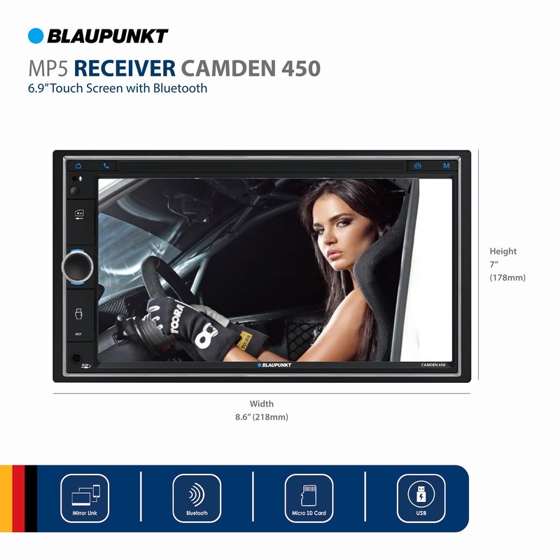 BLAUPUNKT 7” Camden 450 2DIN in-Dash Bluetooth Mechless Digital Multimedia