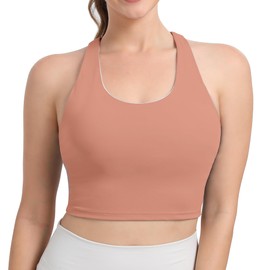 Hioffer Mid Impact Cross Back Sports Bras for Women Shock Absorber Support Padded Tank Top Bra Yoga Gym Orange