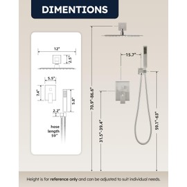 Arofa 12 Inch Shower Faucet Set, Brushed Nickel Rain Shower System Kit with Rough-in Valve High Pressure Shower Fixtures Handheld and Square Rainfall Shower Head Sets Complete Luxury Rain Mixer