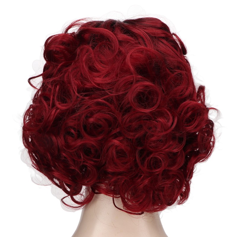 Curly Short Wig Wine Red Women Wig Gradient Color Adjustable