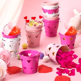 18 Cubos Pequeños Metálicos con Corazón Hueco para San Valentín Mini Cubos de Metal de Corazón con Asa Soporte para Suministros de Manualidades de Lápices de Colores, Rojo Rosado Blanco Rosa