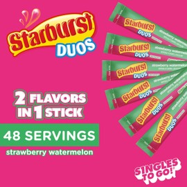 Starburst Duos Singles To Go Powdered Drink Mix, Strawberry Watermelon, 12 Boxes with 6 Packets Each - 72 Total Servings, Sugar-Free Drink Powder, Just Add Water, 6 Count (Pack of 12)