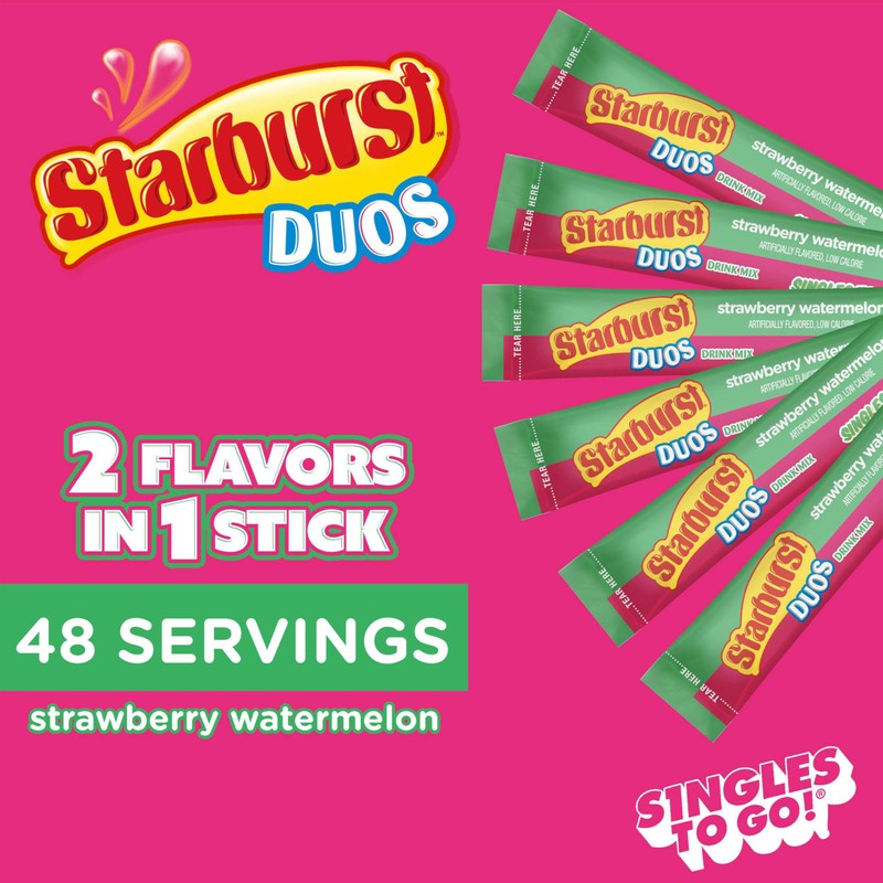 Starburst Duos Singles To Go Powdered Drink Mix, Strawberry Watermelon,