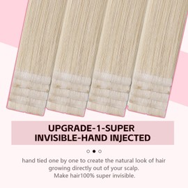Sweetmet 3rd-Generation Invisible Tape in Hair Extensions Real Human Hair #60 Platinum Blonde 20pcs 45g 20inch Seamless Injection Hand-Tied Invisi Edge Tape ins Extensions（#60-20inch）
