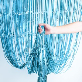 3pcs 2M X 1M Baby Blue Metallic Tinsel Curtains Aluminum Foil Flow Silk Curtain Background Streamer Birthday Party Wedding Holiday Decoration (Baby Blue)
