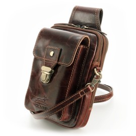 Fa.Volmer ® UrbanWalker Leather Case with Multiple Pockets | Belt Loop | Adjustable Carry Strap | Treat Bag, brown