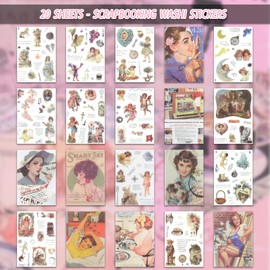NOGAMOGA Vintage Journaling Stickers, Scrapbooking Accessories, Junk Journal Album Sticker, Set of 20 Sheets, 15.0 cm × 10.5 cm - Pink (Retro Girl)