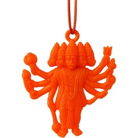 Panchmukhi Hanuman Hanging Idol – Orange Car Rearview Mirror Decor – Multi-Armed Bajrangbali Ornament for Spiritual Protection & Positive Vibes (Hanging Idol)
