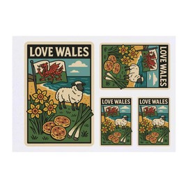 4 x 'Love Wales' Temporary Tattoos - Water Resistant, Skin-Safe, Non-Toxic Transfers, Mixed Sizes (TO00086230)