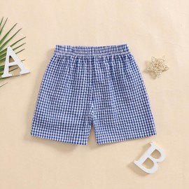 Kids Toddler Boys Girls Gingham Shorts Elastic Waist Plaid Loose Baggy Boxer Casual Summer Beach Bottoms (Blue, 9-12 Months)