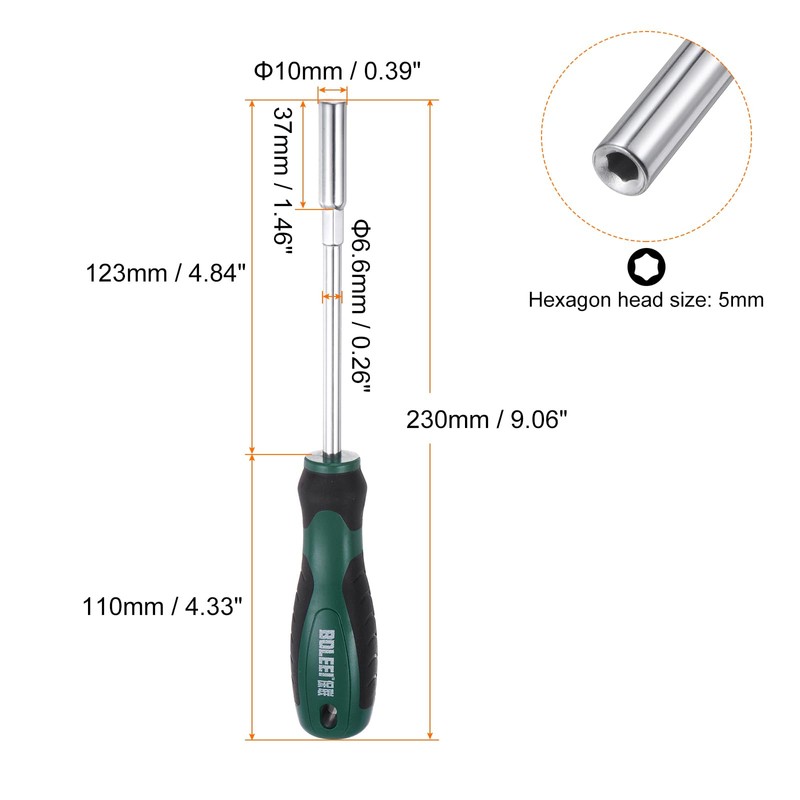 sourcing map 2pcs Metric Nut Driver 5mm CR-V Non-Magnetic Tip