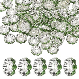 PATIKIL 12mm Wavy Rhinestone Spacer Beads, 100Pack Loose Jewelry Making Spacers Beadable Rondelle Diamond Beads DIY Bracelets Pen Silver Plated for Craft Supplies Decor, Green