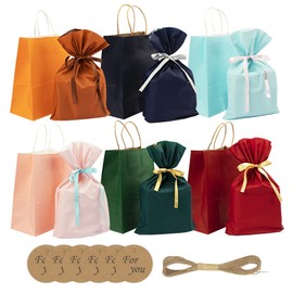 TEMLUM Wrapping Bag, Gift Bag, With Ribbon, Paper Bag, Handbag, For Presents, 6 Colors, Gift Packaging, Solid, Thick, Stylish, Recyclable, Christmas, Birthday, Wedding, Storage (Set 01)