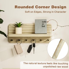 Jemyxhw Key Rack with Shelf and 6 Hooks, Wooden Key Holder, Key Cabinet Key Rack for Entrance, Hallway, Kitchen (Wood Colour)