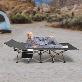 Goudergo Portable Camping Cot for Adults,CT-F1071 Folding Camping Bed with Storage Bag,Travel Tent Cots for Camping Trips and Car Driving，Size:75 * 28in,UP to 600 Lb (Gray)