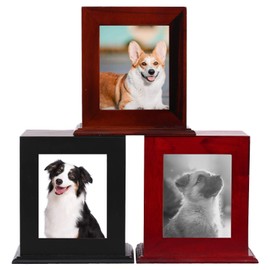 BRKURLEG Pet Wood Memorial Urn for Ashes,Photo Frame Keepsake Box for Cats Dogs,Funerary Caskets Supplies Burly Wood Cremation Urns with Acrylic Glass Photo Protector for Pet Lovers