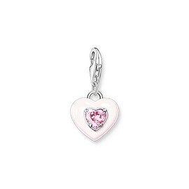 THOMAS SABO 1915-041-9 Heart Charm Pendant with Pink Stone Made of High-Quality 925 Sterling Silver with Three-Dimensional Heart Dimensions: 22 x 11 mm, Sterling Silver, Cubic Zirconia