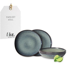 like. by Villeroy & Boch - Lave earthenware tableware set, 4 pces., pottery look, dinnerware for 2 people, grey