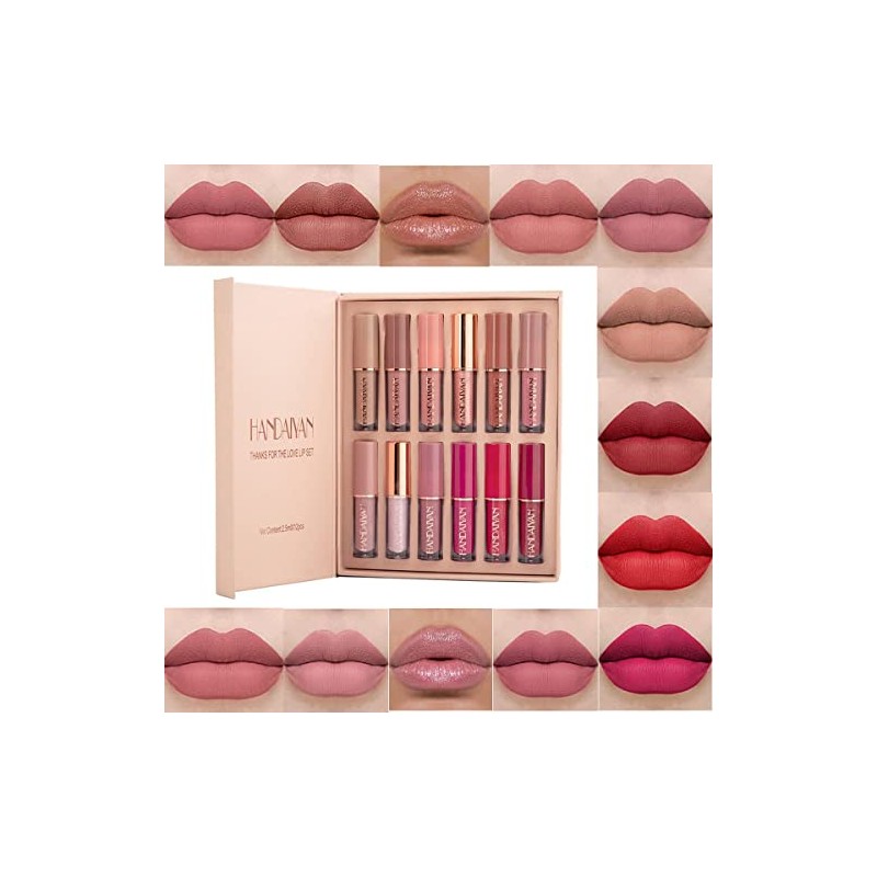 12 Colors Matte Nude Lipstick Set Velvety Long Lasting Non-stick