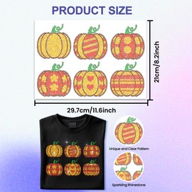 ANATTASOUL Autumn Rhinestone Iron on Transfer Pumpkin Bling Diamond Hotfix Patches for Clothes, 11.6"x8.2" Large Iron On Sequin Applique for Jeans Jacket Caps Bag T-Shirts Shoes DIY Decor