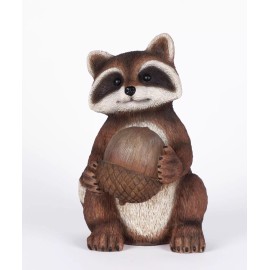 Hi-Line Gift Ltd. Raccoon Statue Holding Acorn Garden Decor Statue Resin Home Yard Porch Display